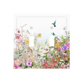 WMHUSU Decorative Light Switch Cover Plate Boho Wildflower Colorful Floral Hummingbird Songbird 2 Gang Wall Plate Cover Double Toggle Switch Plate Covers Electric Dual Device Electrical（2Pack）