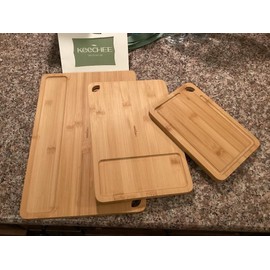 Bamboo Cutting Board, Durable Wood Cutting Boards for Kitchen with Deep Juice Grooves & Built-in Handles, Ideal Charcuterie & Chopping for Meat (Natural 4 PCS)