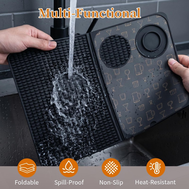 HEIFAM 3-in-1 Bar Mats for Countertop with Cutting Board, Quick-Dry