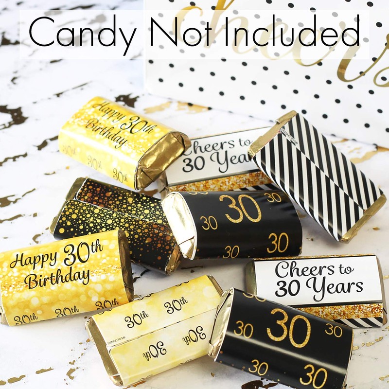 Black and Gold 30th Birthday Party Mini Candy Bar Wrappers