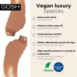 Gosh Luxury Nude Lipstick with Light Shimmer, Intense Nude Tones for Natural Results, Moisturises Soft Lips, Long-Lasting, Fragrance-Free & 100% Vegan, 002 Undressed