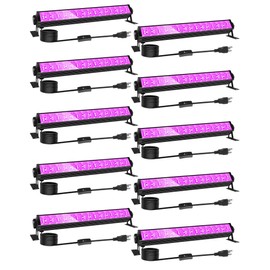 10 Pack LED Black Light Bar, Blacklight Flood Light with Plug & Switch & Power Cord, Each Light Up 24x24ft Area, for Glow Fluorescent Party Bedroom Game Room Body Paint Stage