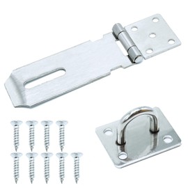 Door Padlock Hasp, 4 Inch Stainless Steel Padlock Hasp and Staple Shed Lock Hasp Shed Door Latch Heavy Duty Gate Lock Latch Security Hasp and Staple for Door Window Cabinet Pet Cage Crate,Silver
