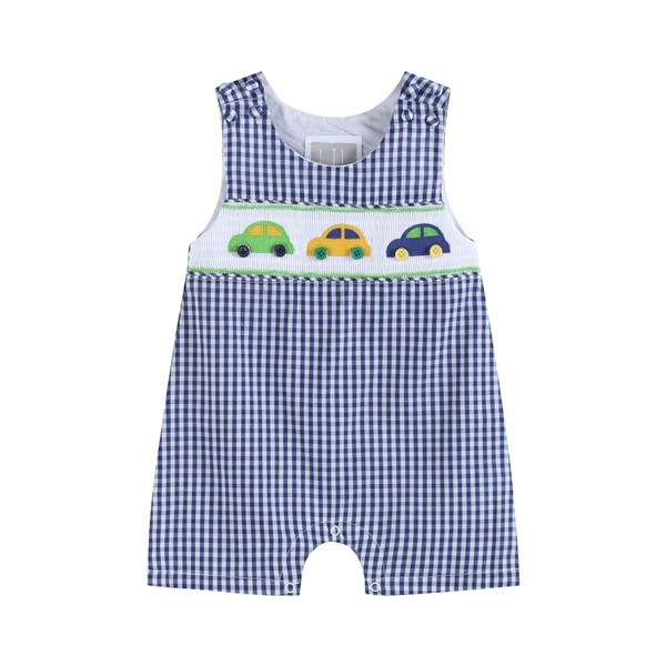Lil cactus Blue Striped Car Smocked Shortalls, 6-12 Months