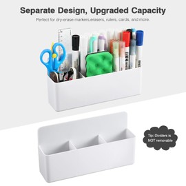 MoKo Magnetic Pen Holder, Marker Holder, Magnetic Pen Holder, 3 Compartments Magnetic Pens Holder, Organiser Marker Holder for Fridge Locker, Whiteboard and Other Magnetic Surfaces, White