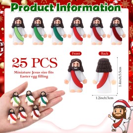 Bememo 25 Pcs Little Jesus Figures Original Design Mini Rubber Jesus Toys to Hide and Seek Religious Party Favors Sunday School Baptism Gifts(Red Green Colors)