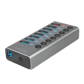 LogiLink UA0387 - USB 3.2 Gen 1 Hub, 7 Ports + 1 x Quick Charging Port, On/Off Switch, Aluminium
