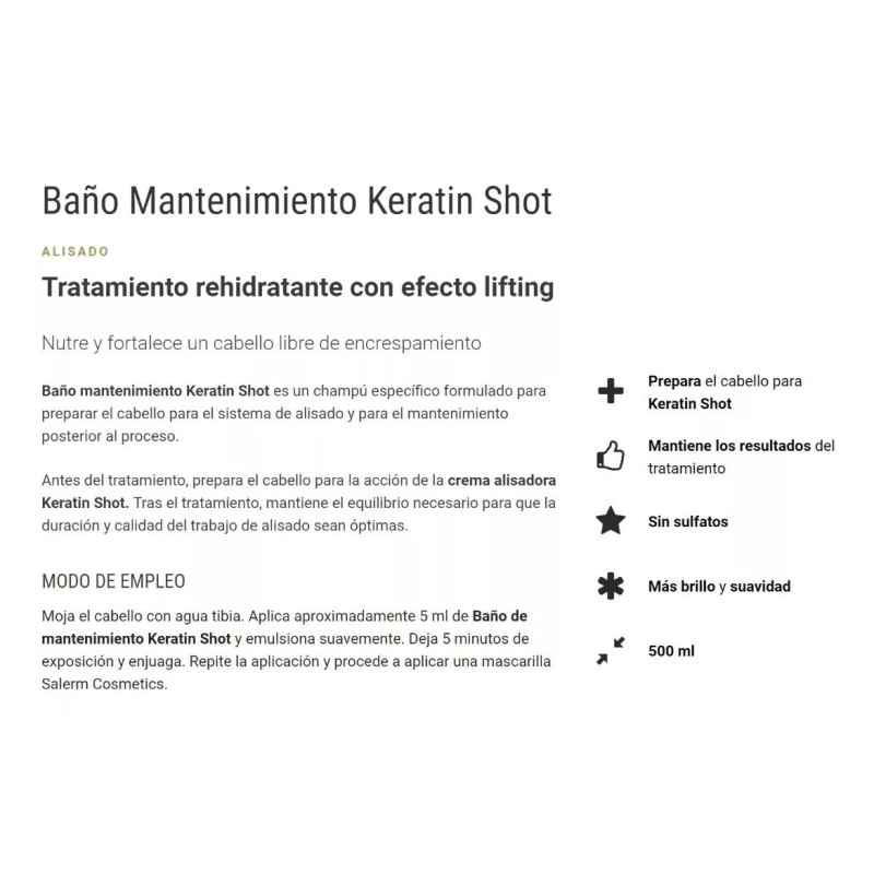 Salerm® Shampoo Keratin Shot Alaciado 500 Ml 2 Piezas