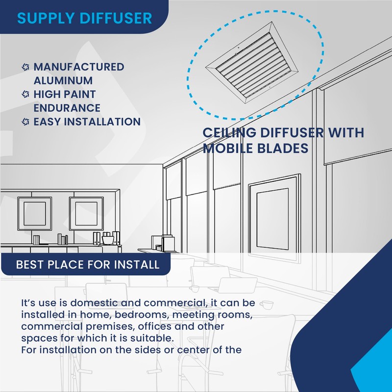 Aluminum 1-Way Vent Cover: Adjustable Curved Blade Air Supply HVAC