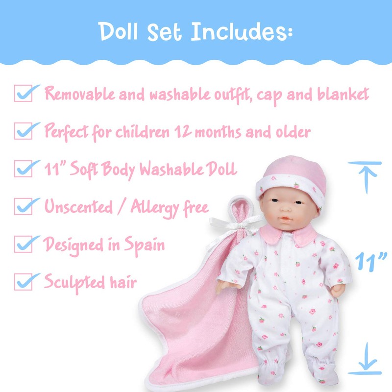 JC Toys Berenguer 11" Asian La Baby Doll,Pink Asian