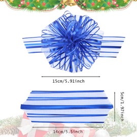 6 Pieces Pull Bow Large 6 Inch Organza Pull Bow Present Wrapping Pull Bow with Ribbon for Gift Wrapping Baskets Wedding (Blue)
