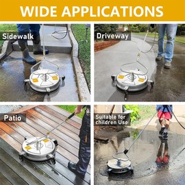 EVEAGE 13.7'' Pressure Washer Surface Cleaner with 4 Wheels Stainless Steel Surface Cleaner & Unique Bending Rod Design 2 Nozzles for Cleaning Driveway & Sidewalk, Max 4000PSI-EP002