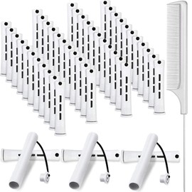 48 Pieces Hair Perm Rods Short Cold Wave Rods Plastic Perming Rods Hair Curling Rollers Curlers with Steel Pintail Comb Rat Tail Comb for Hairdressing Styling Supplies (0.63 Inch, White£©