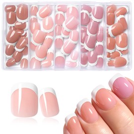 Bellelfin White French Tip Press on Nails Short Square Fake Nails, Glossy French Tip Nails Press ons 150pcs Acrylic Nails