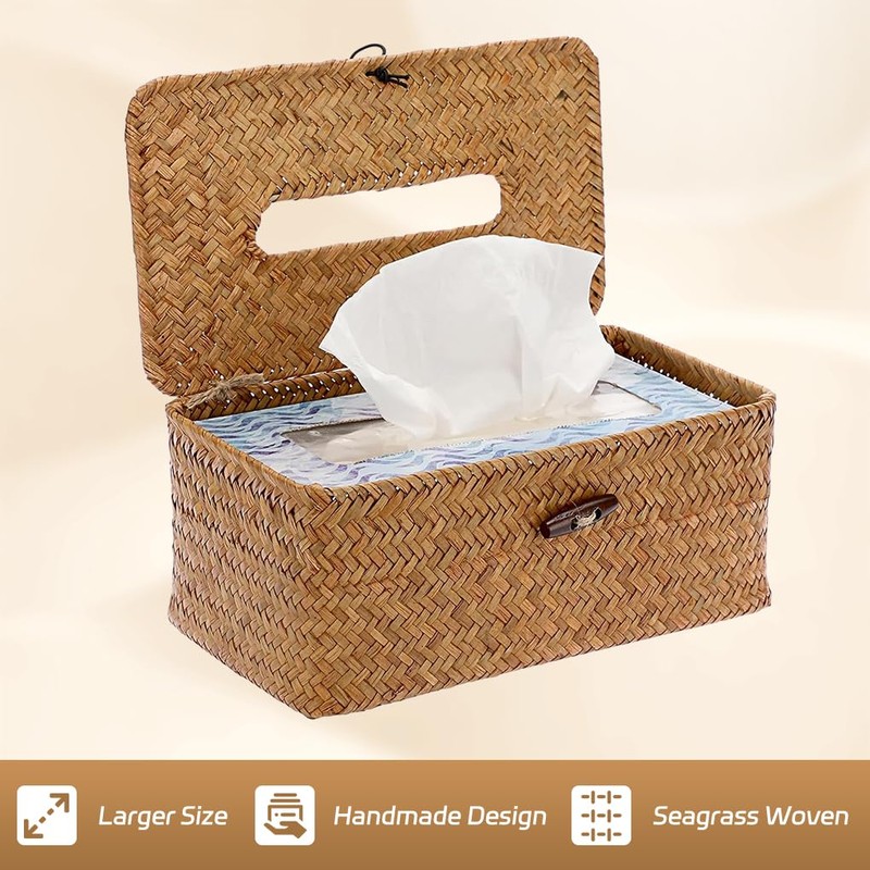 DelSol Tissue Box, Seagrass Woven Facial Tissue Dispenser, Box Cover
