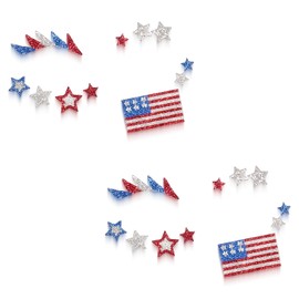 American Flag Stars Glitter Face Tattoo Jewelry, Independence Day Celebration Face Gems with Red Blue Flag Designs, Sparkle Glitter in Parades, Parties & More 2PCS (Style 3)