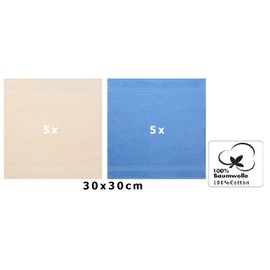 Betz Premium Flannels 100% Cotton 30 x 30 cm Beige and Light Blue Pack of 10