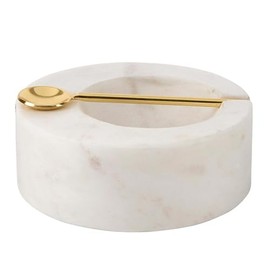 47th & Main Marble Pinch Pot with Gold Spoon for Spices Small Serving Bowl for Dips, Sauces, Condiments, 4" Diameter x 1.5" Tall, White