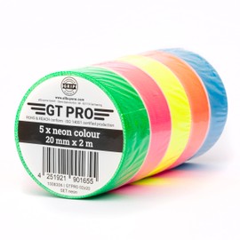 GRIP Eventbasics GT PRO Neon Mini Fabric Tape 20 mm x 2 m Set of 5 Hula Hoop Tape Neon Green, Neon Pink, Neon Blue, Neon Orange, Neon Yellow