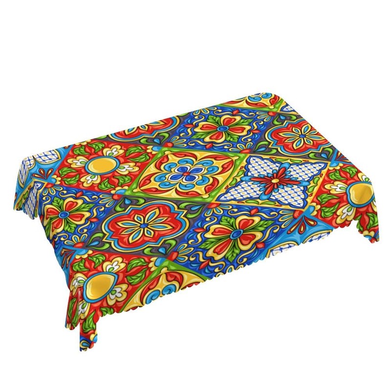 Walmsco Tablecloth Mexican Colorful Square Pattern Decor For Dining Room