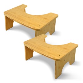 JACNITAD 2 Pack Bamboo Toilet Stool for Adults, 6.5" Toilet Potty Stool for Squatting, Bathroom Toilet Stool Squat Adult, Non-Slip Poop Stool for Adults, Healthy Gifts for Kids Seniors. (Wood)