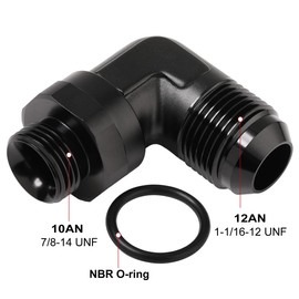 Podavelle 12AN Male Flare to 10AN -10 ORB O-ring Boss 90 Degree Swivel Fitting Adapter Aluminum Black