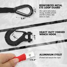 ZESUPER Synthetic Winch Rope 3/8" x 85ft Dyneema 12 Strand Winch Cable Car Tow Recovery Cable Winch Line Recovery Kit Winch Replacement Cable（Black）