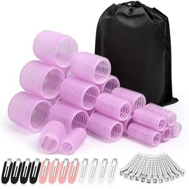 Hair Curlers Set with 24 Rollers Includes 6 Jumbo 6 Large 6 Medium 6 Small and 24 Clips for All Hair Lengths Perfect for Creating Beautiful Curls - Color: Purple