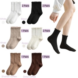 Pddenality 9 Pairs frilly socks Cute Womens Ruffle Socks, Ankle High Cotton Frilly Socks Turn Cuff Lettuce Edge Ankle Crew Socks for Women