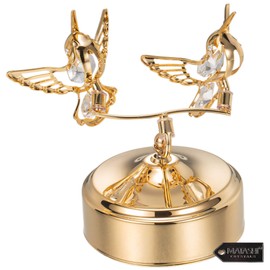 24K Gold Plated Music Box with Two Crystal Studded Hummingbirds Figurine by Matashi®