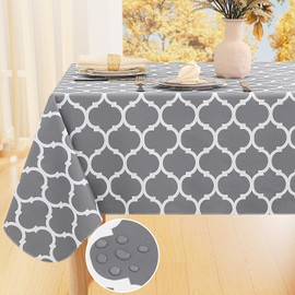 smiry Rectangle Table Cloth, Waterproof Vinyl Tablecloth with Flannel Backing for Rectangle Tables, Wipeable Spillproof Plastic Tablecloths for Dining, Camping, Indoor and Outdoor (54"x108",Grey)