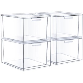 Sorbus Stackable Acrylic Drawers - Clear Make Up Organizers for Vanity - 4 Plastic Storage Bins for Room Decor, Bathroom Organization and Storage, Office Supplies, Makeup Drawer Organizer, Undersink