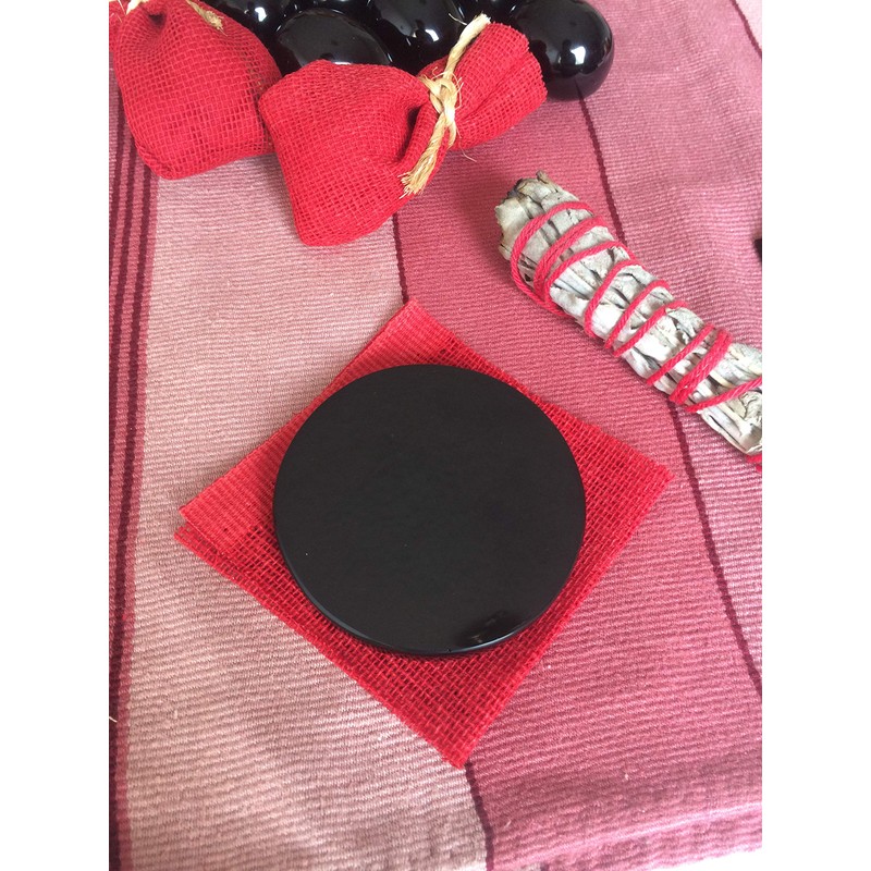 Disco espejo de Obsidiana negra - piedra de curación -