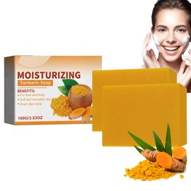 EONFAVE Kurkuma Seife, 2 Stück Turmeric Soap, Kurkuma Seifenstück Naturseife für Frauen & Männer, Sanfte Seife, Kurkuma Aufhellende Badeseife für Gesicht und Körper, Reduziert Dunkle Flecken, Glättend