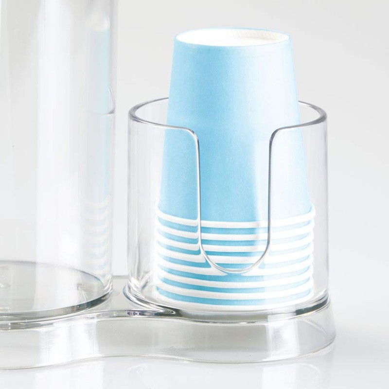 iDesign Mouthwash Dispenser Pump with Attached Paper Cup Holder Caddy,