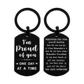 Laluminter One Day at A Time Sober Gifts - AA Recovery Sobriety Keychain Gift for Women Men - New Beginnings Keepsakes - Black