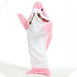 Shark Blanket for Adult & Kids - Cozy and Warm Wearable Shark Blanket Hoodie Onesie - Cute and Funny Cartoon Shark One-Piece Blanket Flannel Hoodie, Pink (L)