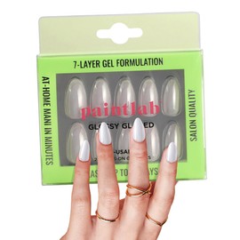 PaintLab Press-On Nails Manicure Kit, Glossy Glazed Almond, 24-Piece Set, Long-Lasting Fake Nails with Glue, File, Prep Pad & Cuticle Stick