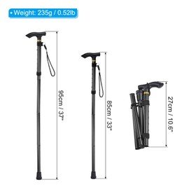 PATIKIL Trekking Pole Foldable Hiking Pole 85cm-95cm Telescopic Folding Cane Quick Lock Aluminum Alloy for Outdoor Hiking Walking Camping Black