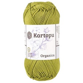 Kartopu Organica 50 g Knaul Cotton Yarn, Crochet Yarn Made of the Finest Egyptian Cotton (Base Price 4.90 for 100 g) (442 Olive Green)