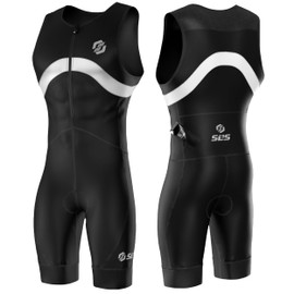 SLS3 Triathlon Suits Mens - Premium FX Tri Suit Men Triathlon - Sleeveless Trisuit Triathlon Men - Quick Drying Mens Triathlon Suit - Men’s Tri Kit, Padded Skinsuit, Pocket (Black, Large)
