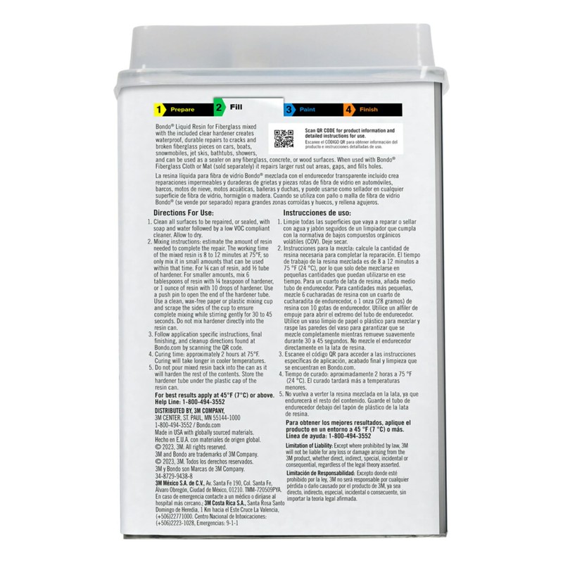 Bondo Fiberglass Resin, 00404, 0.9 Gallon Can