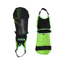Mitre Delta Ankle Protect Football Shin Pads, Black (Black/Green/Yellow), Small