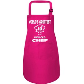 Print4U World's Best 10 Year Old Kids Chef Baking Cooking Apron Birthday Age 10 Pink Large 7 to 12 Years