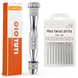 OioTuyi Pin Vise Hand Drill Set Includes 10 Precision Drill Bits and a Handle, Mini and Hobby Drill Bits for Wood, Clay, Resin Modeling, Resin, DIY Crafts, Jewelry Making, 0.8-3.0 mm
