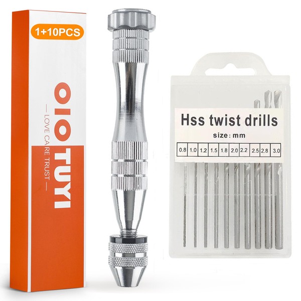 OioTuyi Pin Vise Hand Drill Set Includes 10 Precision Drill