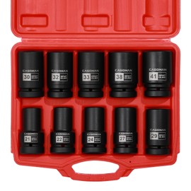 CASOMAN 10PCS 1-Inch Drive Deep Impact Socket Set, Metric, CR-MO, 21,22,24,27,29,30,32,33,38,41mm, Deep Spindle Axle Nut Impact Socket Set