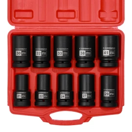 CASOMAN 10PCS 1-Inch Drive Deep Impact Socket Set, Metric, CR-MO, 21,22,24,27,29,30,32,33,38,41mm, Deep Spindle Axle Nut Impact Socket Set