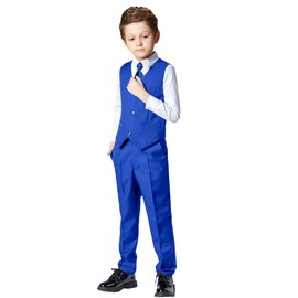 SaiLiiny - Traje de 4 piezas para niños, ajuste delgado, conjunto de chaleco, vestido formal negro y azul para niño, Azul real (corbata)., 6