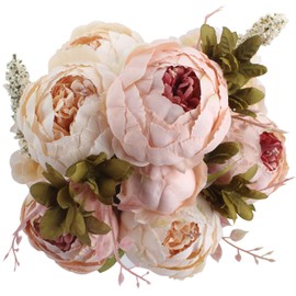 Duovlo Flores de peonía artificiales de seda, decoración clásica, para boda, hogar, paquete de 1, Rosado claro, 1